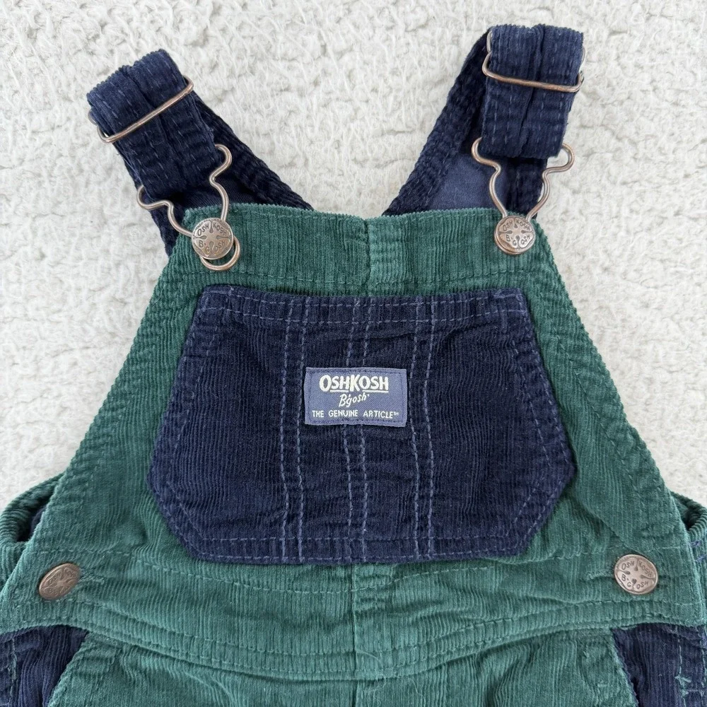 OshKosh Bgosh Boys 12M Green Corduroy Lined Colorblock Cargo Overalls 1R578910